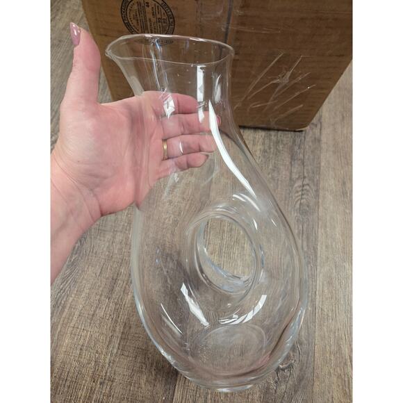 Polish Clear Glass Doughnut Donut Hole Pitcher Decanter Hand Blown Poland - Picture 1 of 10